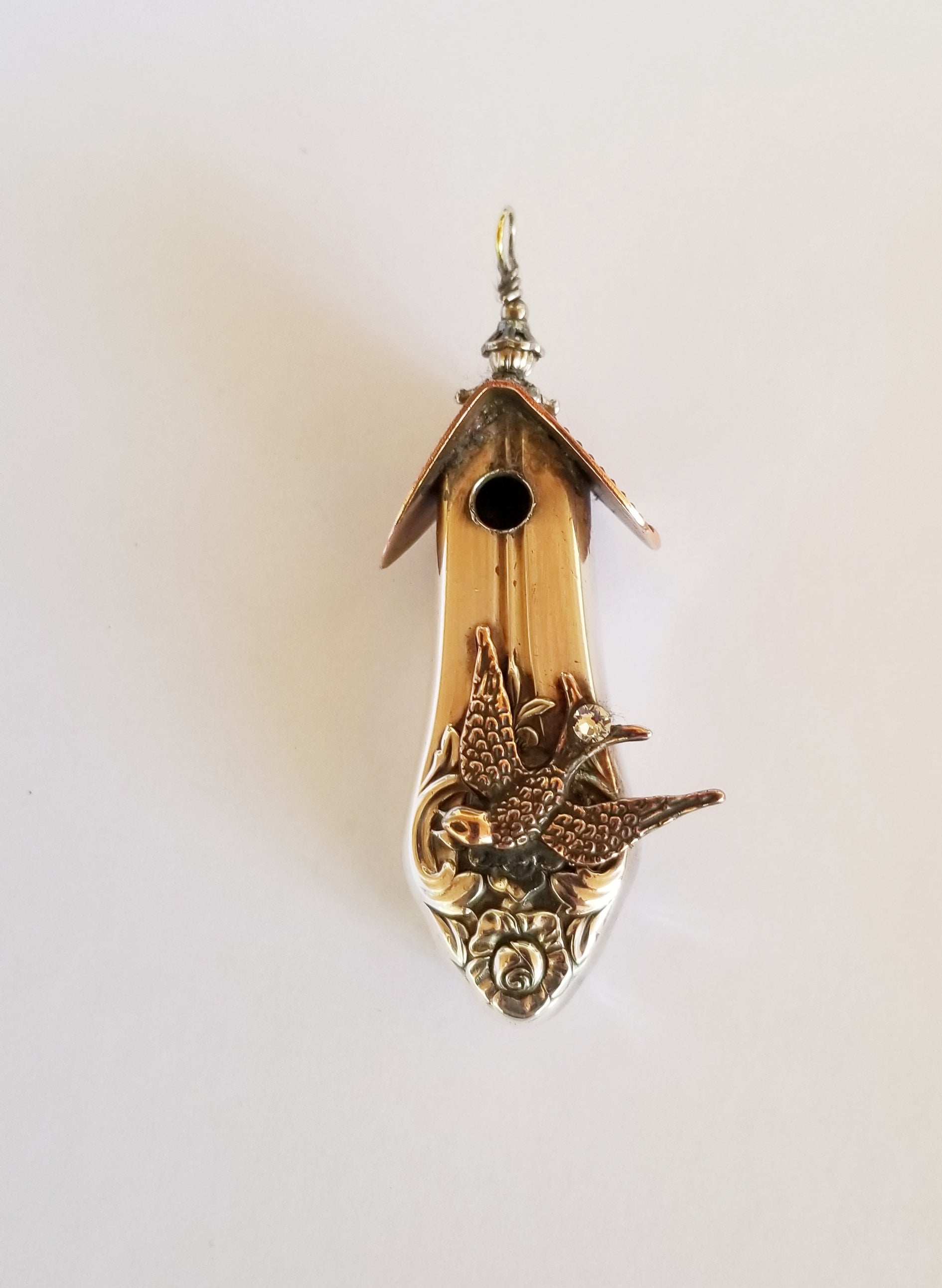 Birdhouse Necklace, Vintage Knife Handle Pendant