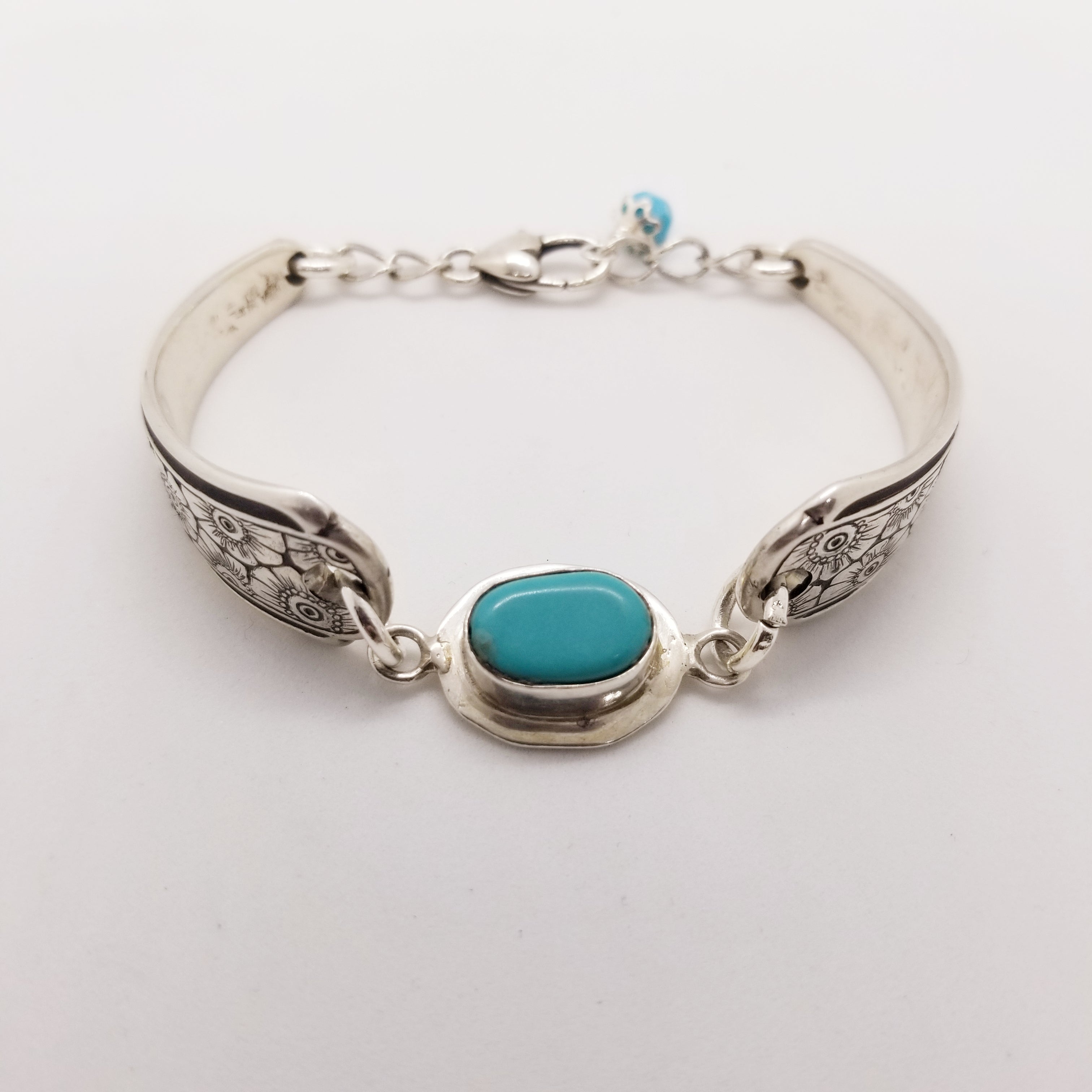 Sterling Turquoise Floral Spoon Bracelet