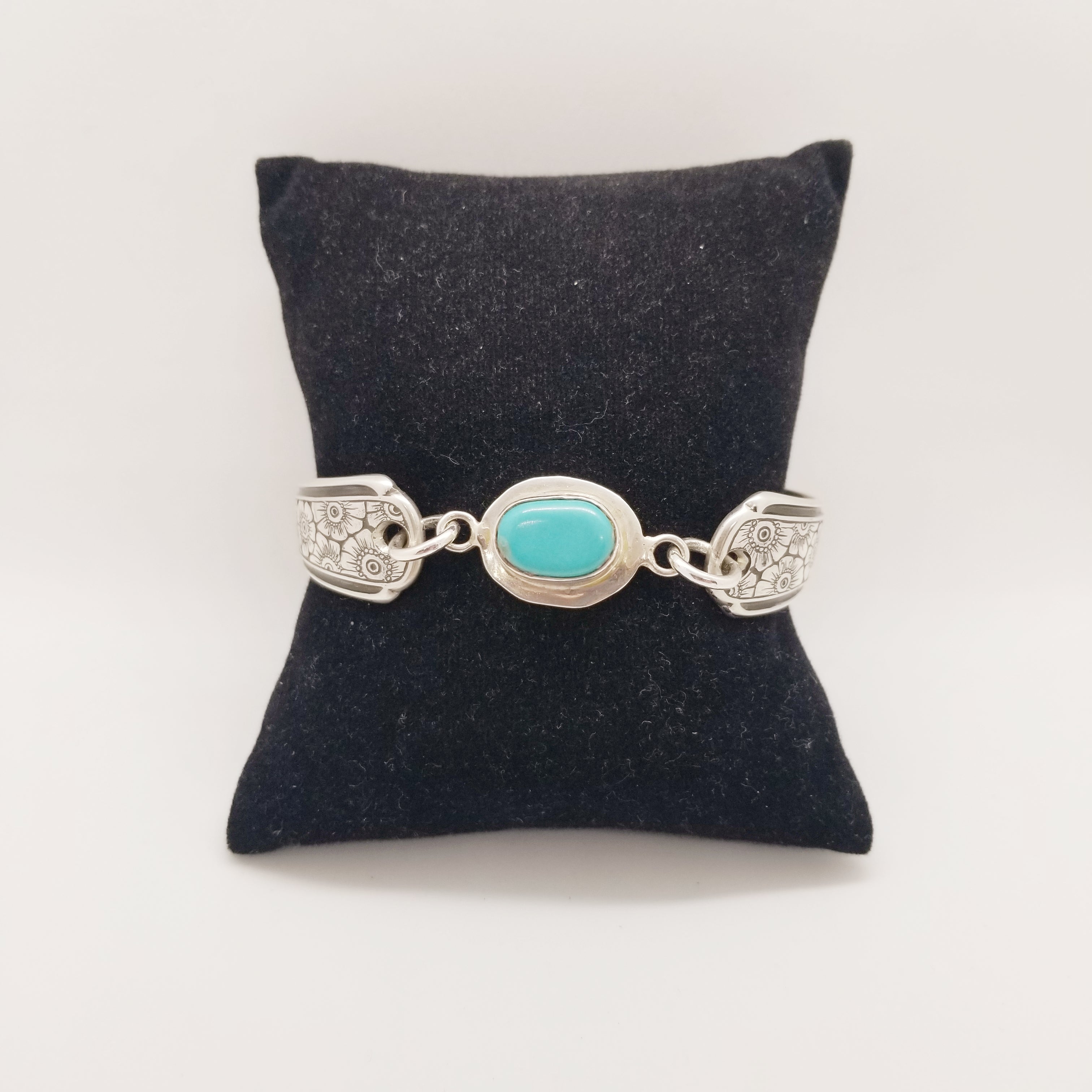 Sterling Turquoise Floral Spoon Bracelet